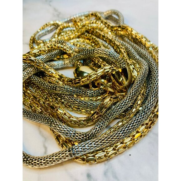 Multi-Strand Gold & Silver-Tone Chain Necklace By OPC -124 - Picture 3 of 4